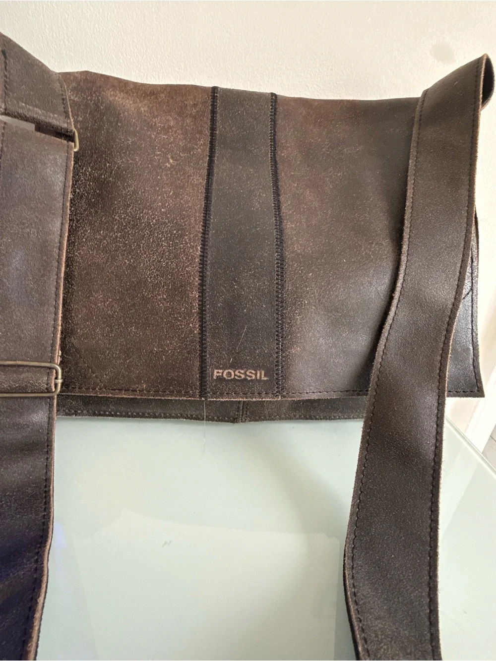 Fossil Dark Brown Leather Messenger Crossbody